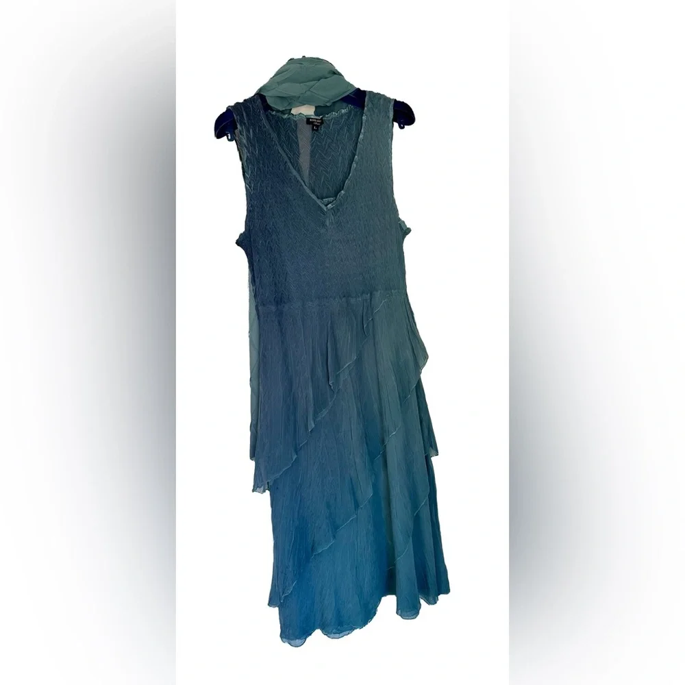 Komarov Whimsical Slate Blue Chiffon Coctail Dress - Picture 2 of 7
